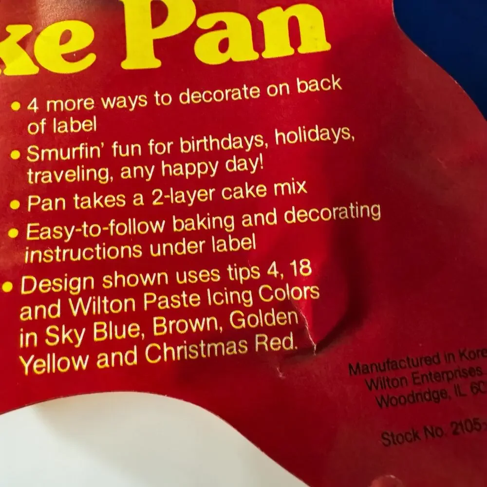 Vintage 1983 Wilton Smurf Cake Pan Holding Sign #2105-5435 Peyo Complete